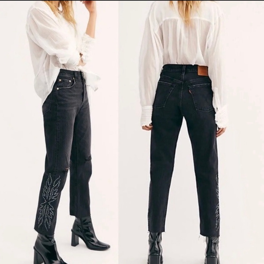 LEVIS 501 CROP BLACK CANYON embroidery jeans NWT